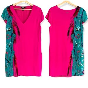 Desigual Fuschia Hot Pink Shift Dress, Women's 44